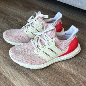 Adidas Ultra Boost warm white and Red Running Shoes 9